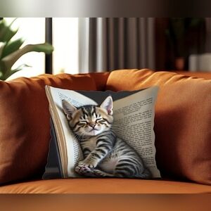 New Cozy Tabby Cat Laying In A Book Pillowcase  T10MIS